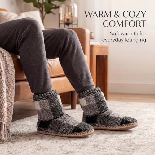 Image of cosyone1997 Boot Slippers for Men Indoor Non Slip Soft Sole | Textured knit upper, fuzzy lining, ankle-high coverage and cushioned insole for cold floors; machine washable