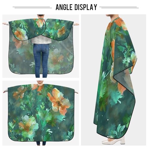 Capa profesional para cortar cabello Floral Green impermeable con cierre de broche ajustable para barbería y estilismo miniatura 5