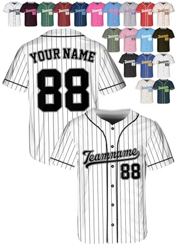 Custom Stripe Baseball Jerseys - Personalized Pinstripe Softball Shirts for Men, Women, Boys, and Girls - Customized Team Uniforms for Sports Fans, Teams, Events, Gifts - Add Your Name, Number, Logo
