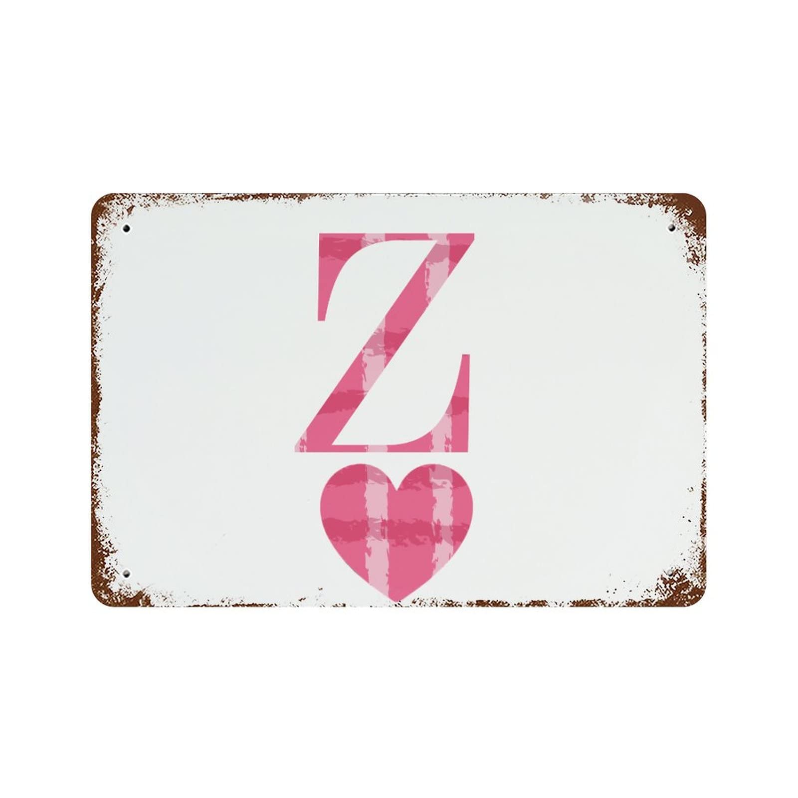Plaque en étain lettre Z cœur rose, le cadeau de couple romantique idéal