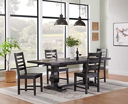 Martin Svensson Home Napa Solid Wood Black Trestle Extendable Leaf Dining Table - Thumbnail 2