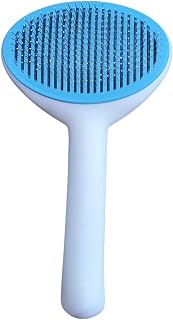 Escova Rasqueadeira Tira Pelos PET Cachorro e Gato - Auto limpante com Botão de Limpeza - Cerdas Encapadas para não machucar - Confortável (Azul)