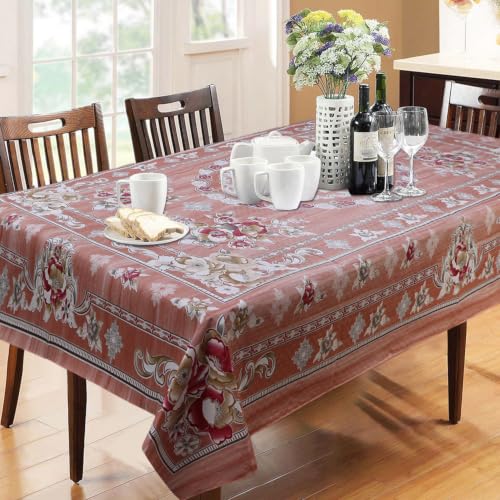 Image of Dakshya Industries Waterproof PVC Table Cover 60x90 Inch for Dining Table, Floral Printed Table Cloth, Washable Oilproof Table Protector, Plastic Cover for 6 Seater & 8 Seater Tables (Copper)