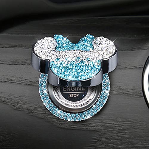 Pangpai Blue Crystal Rhinestones Car Engine Start Stop Button Cover, Zinc Metal, Interior Sticker for Women