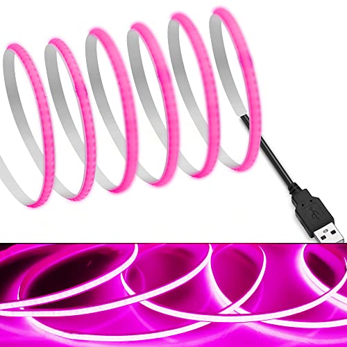 Image of MDee】USB COB Tape Light LED Strip.14.76ft /4.5m 5mm Hidden DC 5V Pink | LED Tape with 320 LEDs /m for Pink Lighting. Cuttable, Shapeable, USB Powered. Ideal for Kitchen