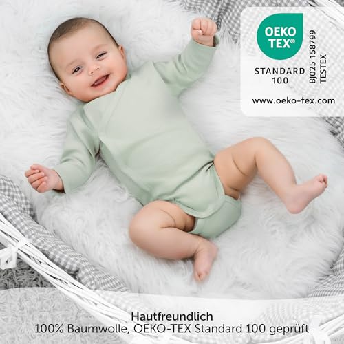 LaLoona Wickelbody Langarm 3er Pack - Baby Body Set aus Baumwolle, Langarmbody mit Knöpfen, ÖkoTex Standard 100 geprüft - 50-56 - Grün