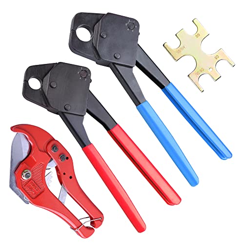 Yescom 1/2" 3/4" Pex Crimper Set Tube Crimping Tool Kit With Go/No Go Gauge Pipe Cutter #TOP15