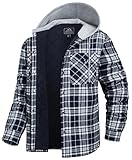 MAGCOMSEN Men's Flannel Jacket Winter Hooded Quilted Lined Shirt Thermal Long Sleeve Plaid Button Up Jackets Casual Navy XXL