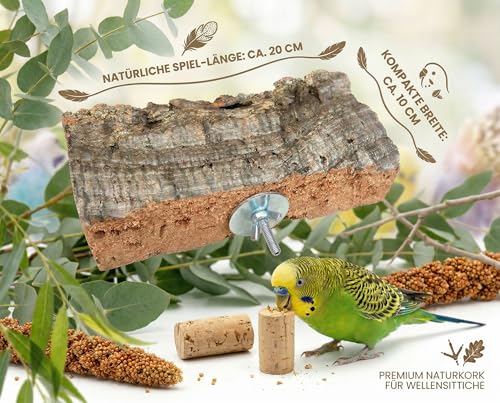 2 STÜCK 20x10cm Korksitzbrett Wellensittich Zubehör - Spielzeug - Zubehör im Vogelkäfig fördert Krallen & Schnabelpflege mit Befestigung ohne Werkzeug. Vogelspielzeug aus Kork