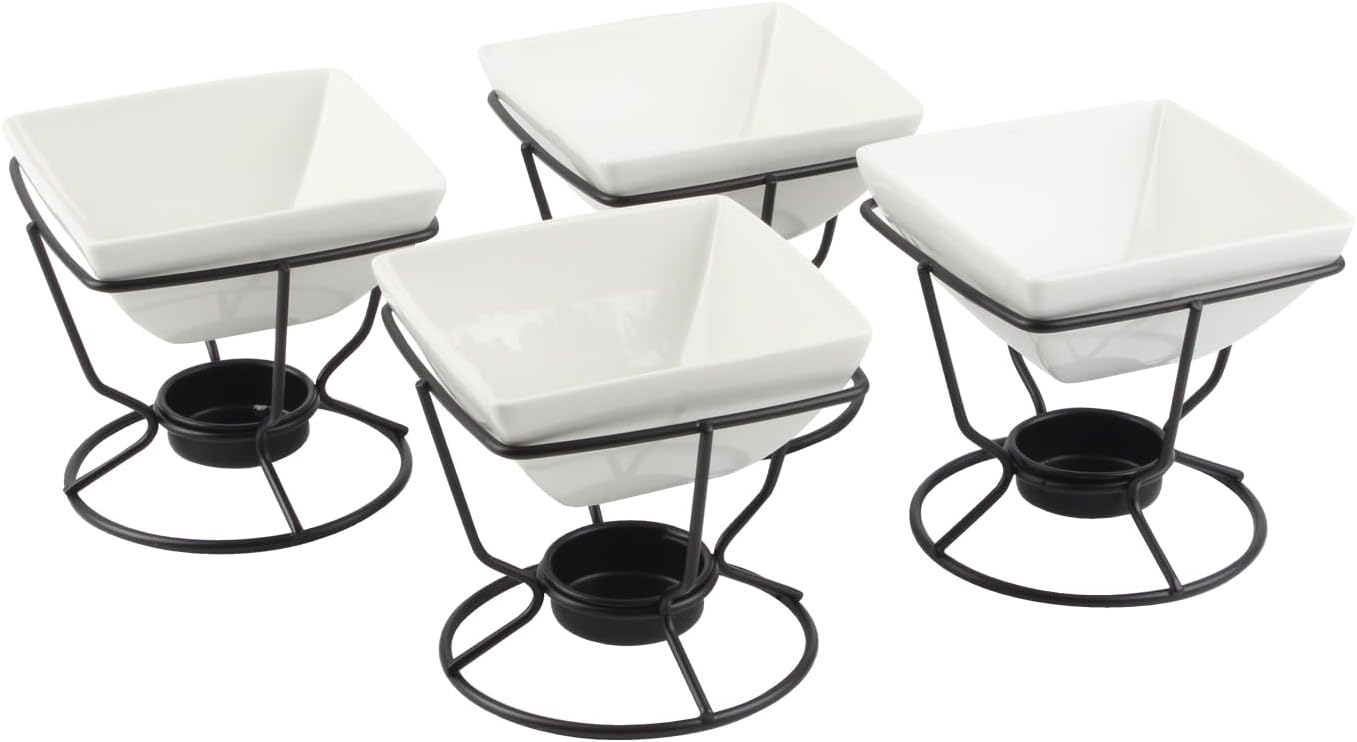 KCGANI 4-Pack Ceramic Butter Warmers, 7oz Square Porcelain Dishes for Seafood, Steaks, Chocolate, Microwave & Dishwasher Safe