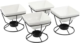 KCGANI 4-Pack Ceramic Butter Warmers, 7oz Square Porcelain Dishes for Seafood, Steaks, Chocolate, Microwave & Dishwasher Safe