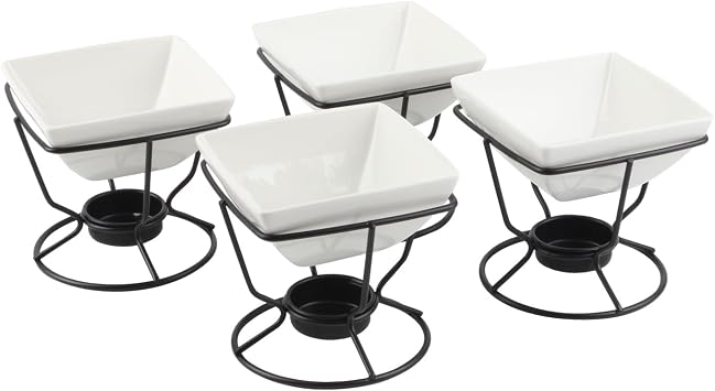 4Pcs Ceramic Butter Warmers Set for Chocolate Butter Cheese, 7oz Porcelain Butter Warmers Set for Seafood, Butter Warmer Pot Ceramic Sauce Bowl for Fruit, Dessert, Snack, Steaks, Square