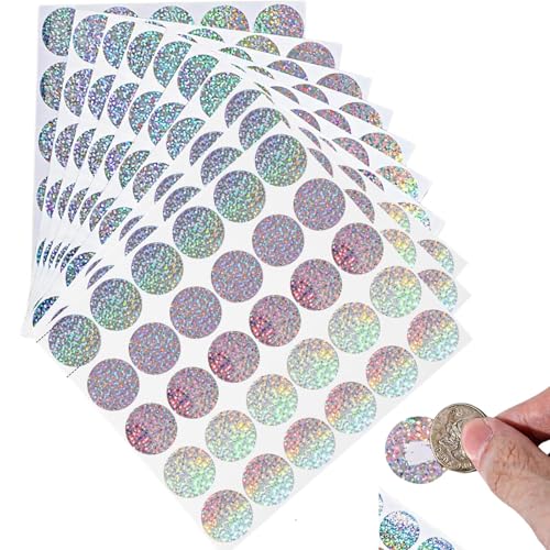 runrayay 300 Pegatinas para rascar, Pegatinas holográficas Plateadas Brillantes para rascar de 2,5 cm, Redondas, Autoadhesivas, para Billetes de lotería, Fiestas