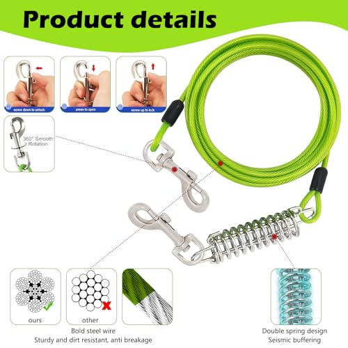 15m Hofleine für große Hunde,Bissfeste Hundeleine für Mittlere und Große Hunde, Kausichere Hundeleinen mit Anlegepflock mit Stoßdämpfender Feder & 360° Drehhaken.