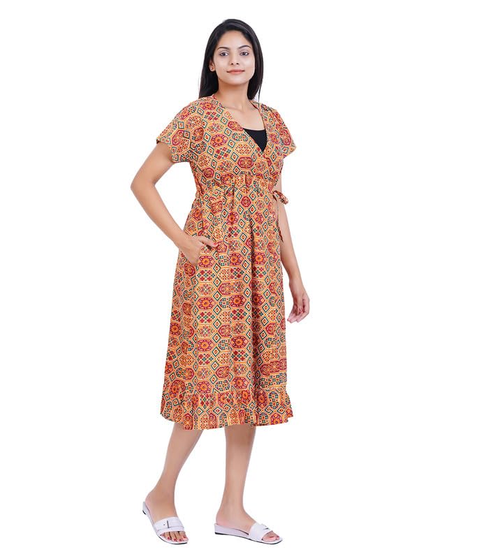 Image of Women's [L- 4XL] Full Open /Front Buttoned [a Kind of Adaptive Clothing] Multipurpose Nighty for Maternity /Pregnancy /Elderly /Patient /Feeding /Hospital Purpose Nighty Calf Length