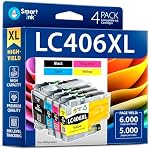 Smart Ink Compatible Ink Remplacement de la cartouche pour frère LC406 XL LC406XL LC 406 4 Boîte à utiliser avec MFC-J4335DW MFC-J5855DW MFC-J6555DW MFC-J4535DW MFC-J6955DW (Noir, Cyan, Magenta, Jaune)