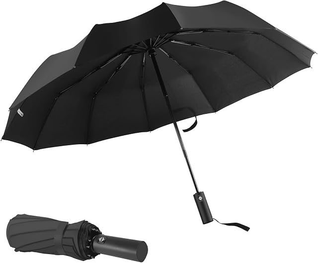 LONENESSL Windproof Umbrella, Wind Resistant Compact Travel Folding Umbrellas, Easy one-handed operationAuto Open Close Strong Wind Proof Rain Proof with 12 Ribs golf umbrella collapsible-Men&Women