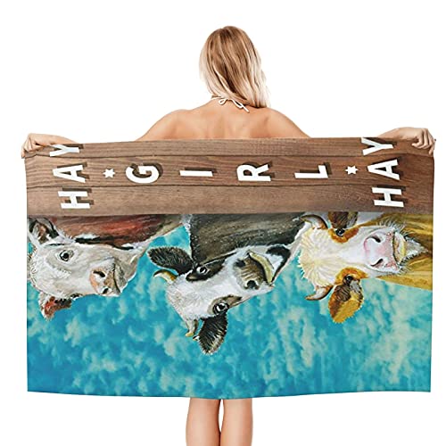 Hay Girl Cute Cow Microfiber Beach Towels Oversized Soft Beach Blanket Absorbent Quick Dry Bath Towels Pool Towels Travel Beach Towels For Kids Adults #TOP1
