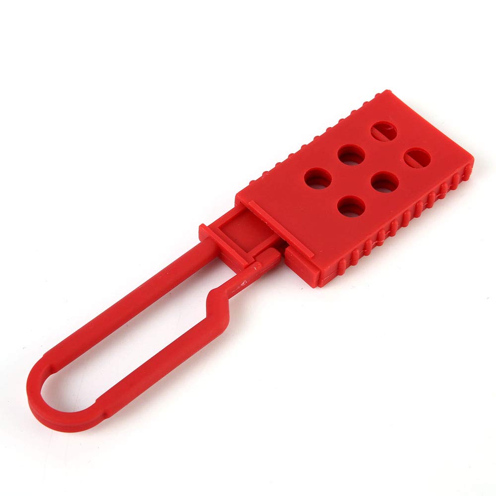POFET 10Pcs Cerrojo de bloqueo y etiquetado, Cerrojo de acero revestido de vinilo (6 orificios) - Rojo