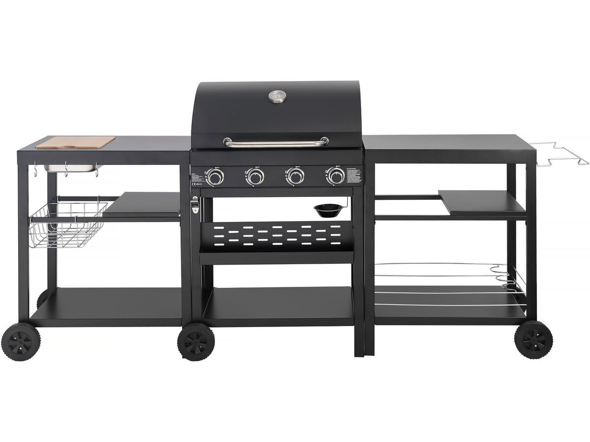 Barbecue à gaz Cuisine d'extérieur - 12 KW - 4 brûleurs - Noir