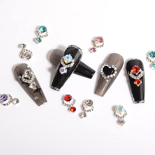 60 Pcs Luxury Nail Charms Rhinestones 3D Nail Art Heart Drop Rhinestones Metal Alloy Gold Rhinestone Crystals Nail Charm Decoration Supplies With Storage Box #TOP4