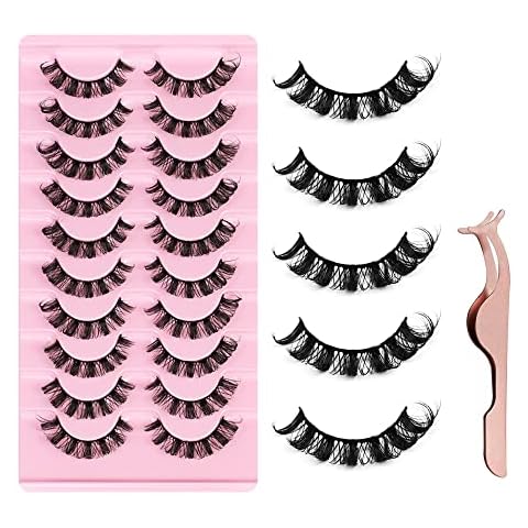 10 Pairs 3D False Eyelashes, Natural Artificial Eyelash Extensions Fake Lashes with Eyelash Clip, D Curl Russian Strip Lashes Wispy Fluffy Lashes for Eye Makeup (A) Cover