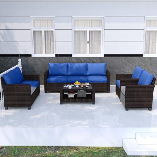 GAOMON 5-Piece Outdoor Patio Furniture Sets, 7 Seat PE Rattan Furniture Sectional Sofa Set with Storage Table, Patio Conversation Sets with Water-Repellent Cushions for Backyard, Deck, Poolside GAOMON 5-Piece Outdoor Patio Furniture Sets, 7 Seat PE Rattan Furniture Sectional Sofa Set with Storage Table, Patio Conversation Sets with Water-Repellent Cushions for Backyard, Deck, Poolside