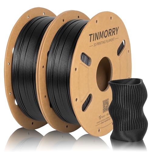 TINMORRY 2 Rolls Carbon Fibre Filament 1.75 mm, PETG-CF 3D Printing Filament, 1 kg 1 Spool, 2 kg, Black