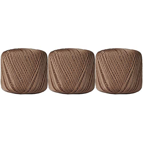 Image of ThreadArt 100% Cotton Crochet Thread Size 10, 3 Ball Pack, Light Brown 33 | Soft pure cotton crochet thread for lace, doilies, amigurumi and crafts. Smooth finish with crisp stitch definition.