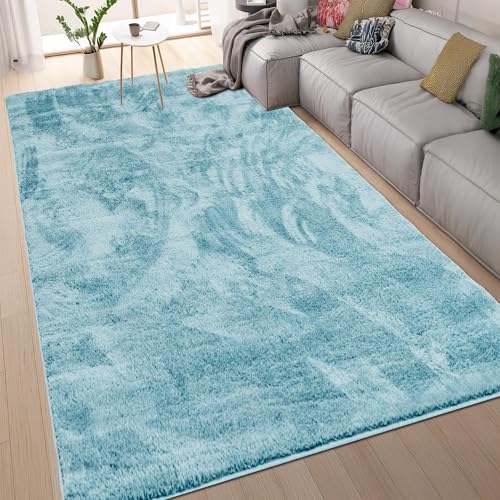 homeart Area Rugs – Soft, Short Pile Monochrome Carpets - Anti-Slip Backing, Machine Washable, Modern Fluffy Rugs for Living Room, Bedroom, Kitchen, Enterance - Turquoise, 120x170 cm
