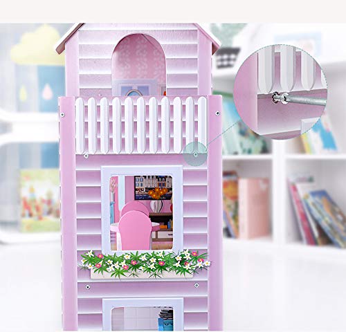 Puppenhaus aus Holz für Mädchen und Jungen ab 3 Jahren, große Puppenstube, Kinder Spielzeug aus Holz FSC 100%, mit 3… – Bild 7