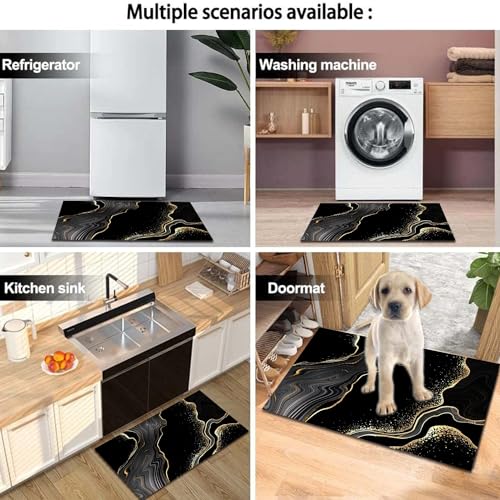 MUGINYU Black Gold Bathroom Rugs Sets 3 Piece Abstract Bath Mat Thin Rubber Diatomaceous Earth Quick Dry Rugs Water Absorbent Floor mat with U-Shaped Contour Toilet Mat Bath for Bathroom Decor by MUGINYU - Used condition - Image 6