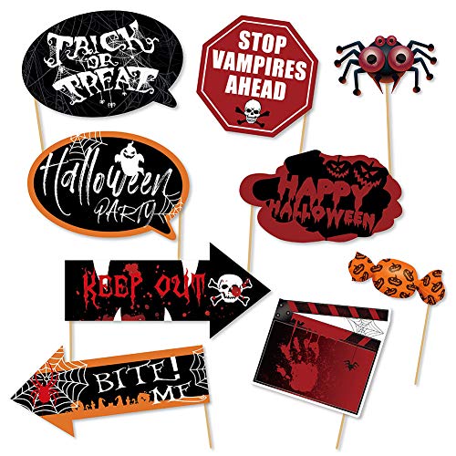 2023 Halloween Large Photo Booth Props(38Pcs) For Halloween Party Supplies, Creepy Costume Props With Sticks For Halloween Decorations, Black, Red Trick Or Treat Décor Favor #TOP1