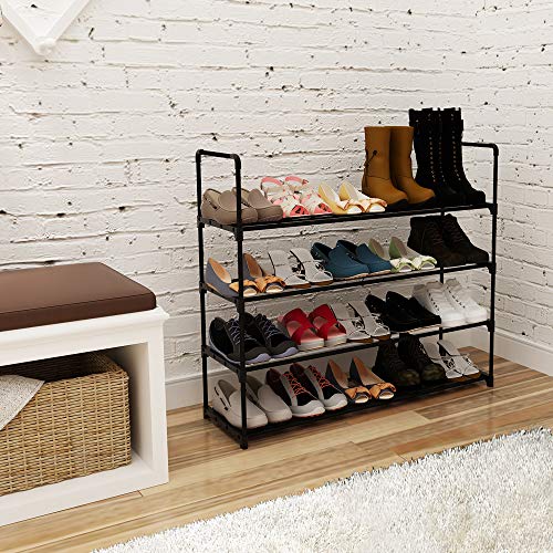 Function Home 4 Tier Free Standing Shoe Rack, Space Saving Shoes Storage Stand, Shoe Organizer Shelf For Bedroom, Entryway And Hallway In Black #TOP1