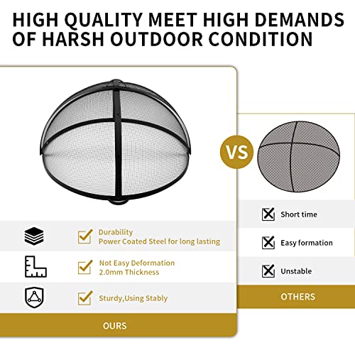 Outdoor Fire Pit Spark Screen Cover Accessory, 36In Patio Round Easy-Opening Fire Mesh Screen Guard, Heavy Duty Steel Firepit Ember Lid With Hinge #TOP6