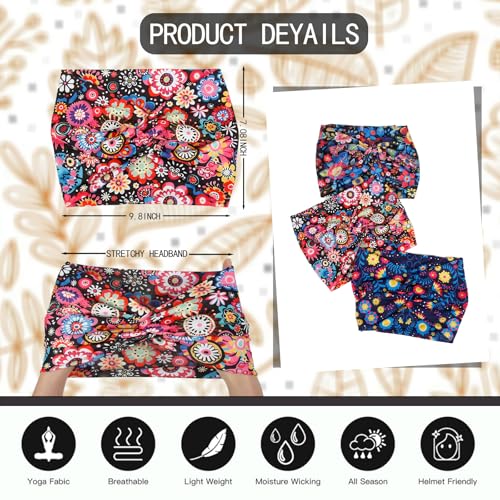 Image of Tobeffect Extra Wide Headbands for Women, 7'' Boho Turban Floral Headband Large Hairband Twisted Hair Accessories, 6 pack