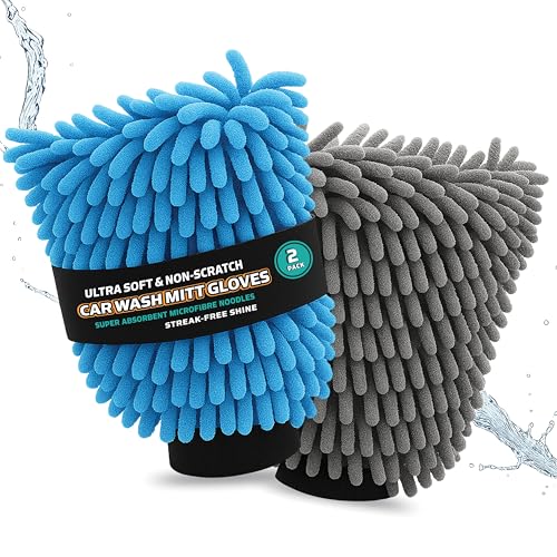 DoitEasy® UK Premium 2 x Microfibre Car Wash Mitts: Microfibre Car Washing Sponge Mitts Super Absorbent, Ultra Soft, Anti Scratch Car Cleaning Gloves, Gift Product, Safer than Cleaning Cloth/Sponge