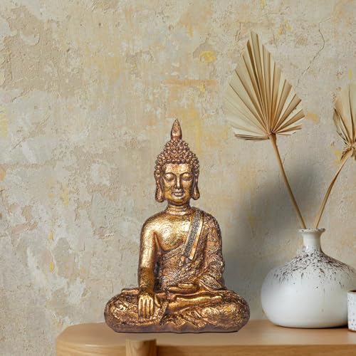 Estatua de Buda Sentado de Resina Dorada 11.42 in miniatura 7