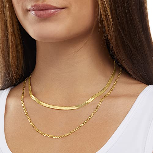 Amazon Essentials 14K Gold Plated Double Herringbone Chain 16", Yellow Gold #TOP3