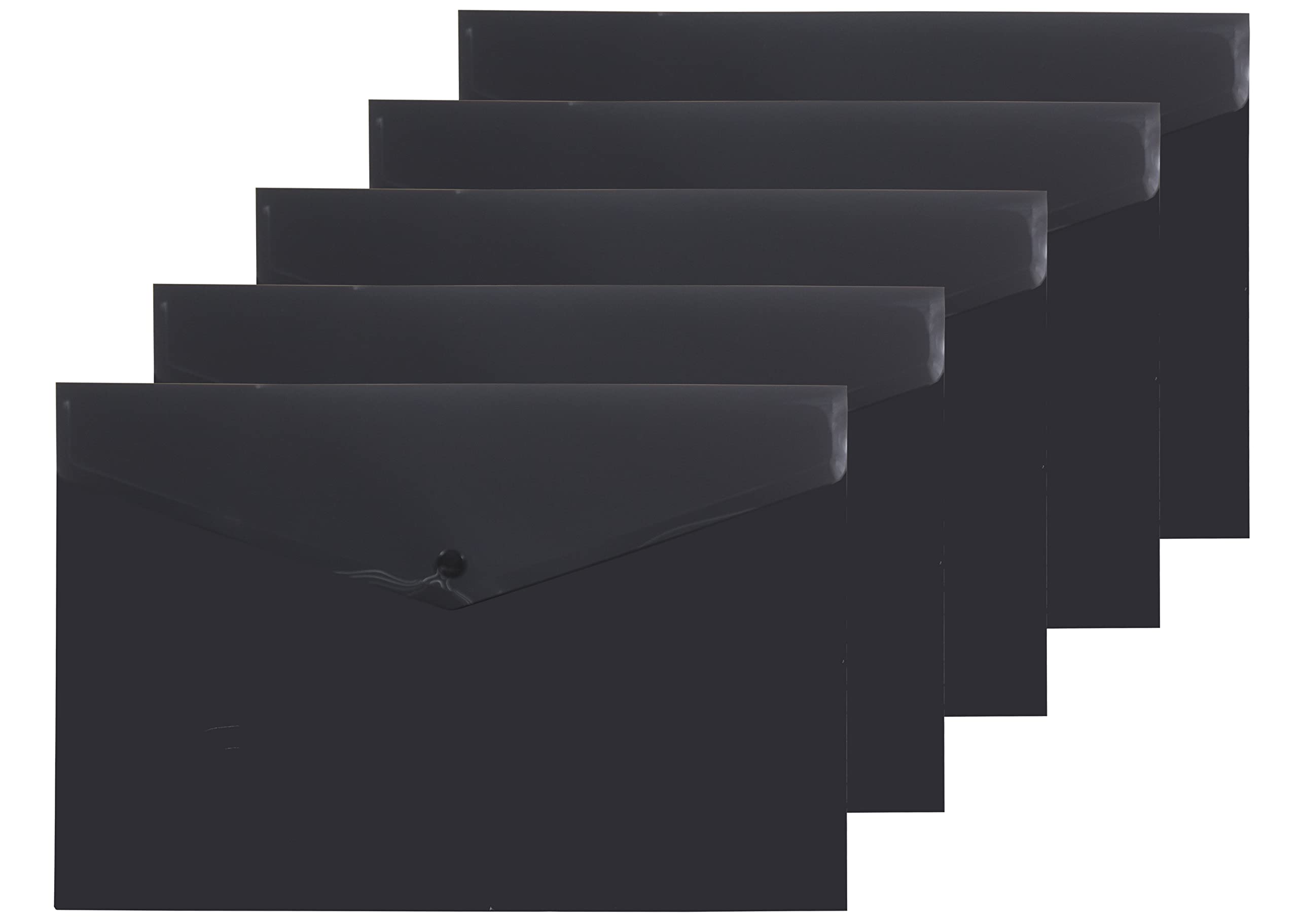eco-eco A4+ 50% Recycled Solid Press Stud Popper Wallet, Plastic Folders (Pack of 5), Black, eco035BLACK โ image 1