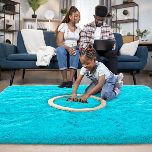 Image of Modern Micro Fiber Rug /Carpet for Hall, Bedroom, Kichen, Kids Room, Baby Room Etc.Color-Turqoise Size 6x9 feet