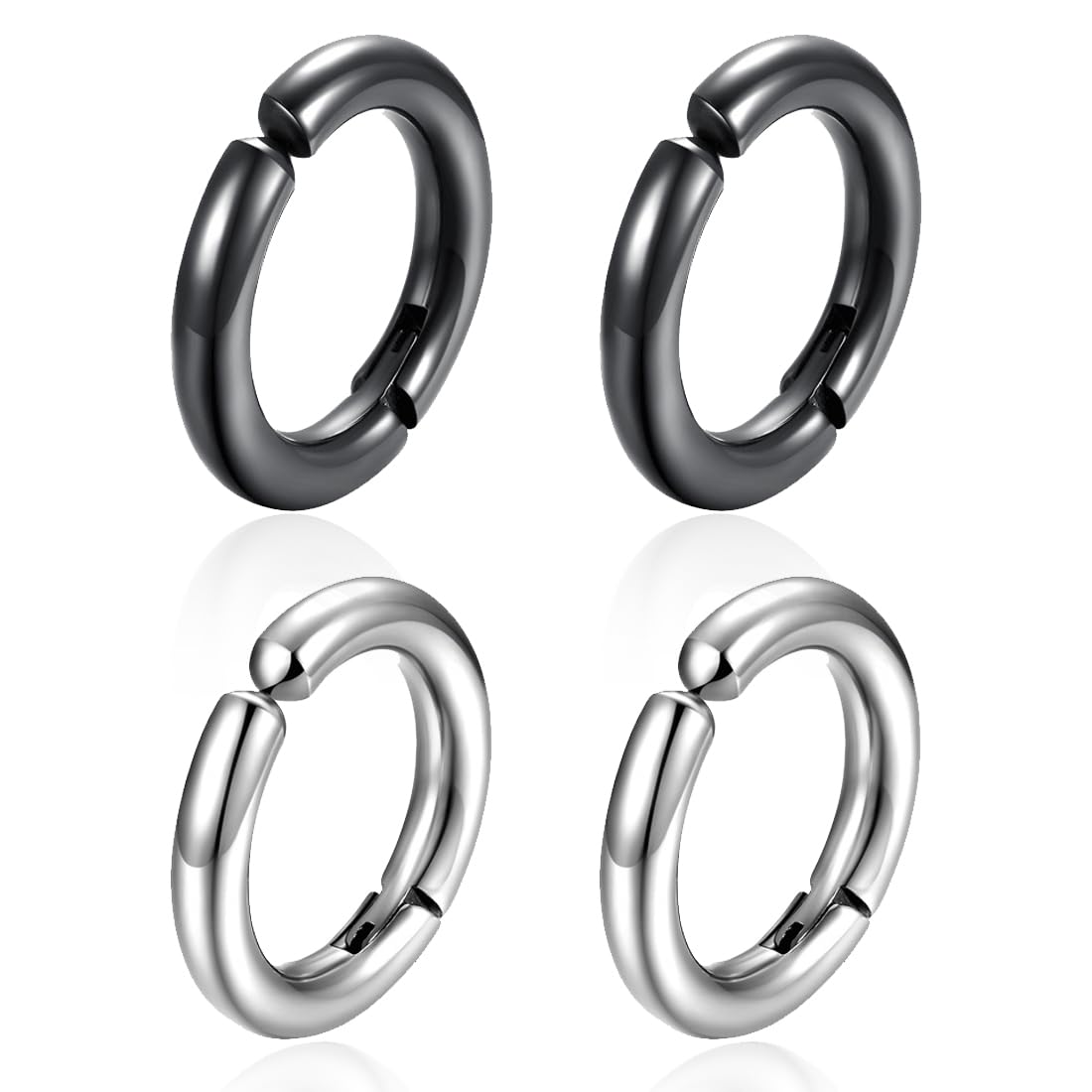 JRYXDS Mujer Acero Inoxidable Aros Pendientes Clip, 2Pares Hombre aro Pendientes de la Oreja de Titanio Inoxidable Clip Hombre Sin Oreja Piercing Agujero Pendiente Falso Pendientes Clip