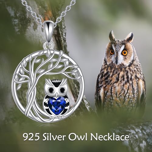 Owl Necklace 925 Sterling Silver Tree of Life Pendant Birthstone Jewelry Cute Animal Gift for Women Mother4