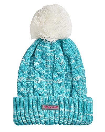Sportoli Women’s Girls’ kids 3-Piece Cable Knit Cold Weather Set Hat Scarf Glove - Aqua (Size Adult)3