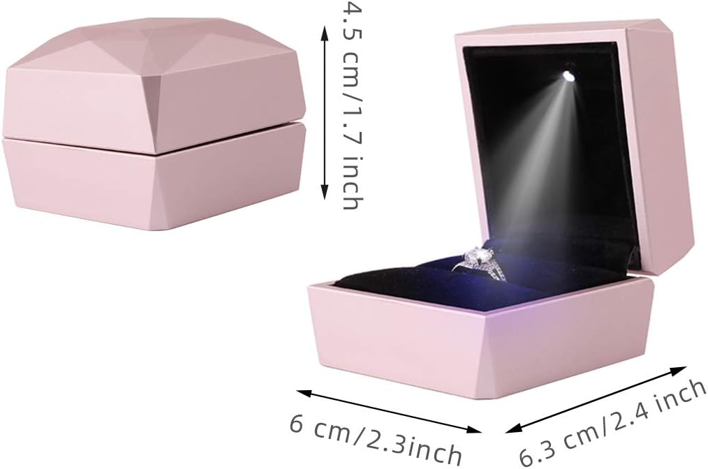 iSuperb Ring Box Proposal Engagement Square Ring Boxes with LED Light Case Jewelry Gift Box for Proposal Wedding Anniversary (Pink) image 3