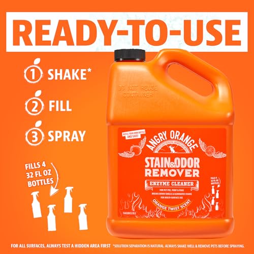 Image of ANGRY ORANGE 1 Gallon Enzyme Cleaner and Deodorizer, Pet Stain and Odor Remover for Dog & Cat Urine and Stains - Citrus, Made in USA
