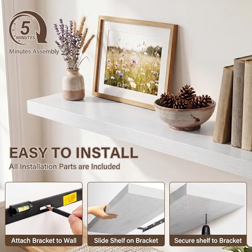 Image of Acovy 10 inch Extra Deep Floating Shelves for Wall, 16 inch Long Wood Wall Shelves Set of 2 for Bathroom Bedroom Kitchen Living Room Laundry Room, Modern Floating Shelf for Home Decor