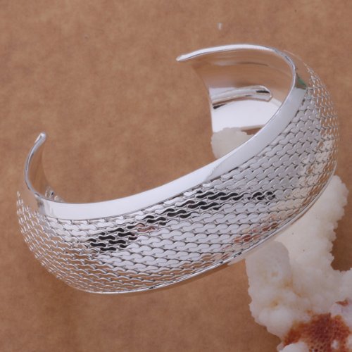 Fashion Beautiful 925 Silver Weave Cuff Bracelet,for Women, Teen Girls, Young Girls, and Men+Gift Bag