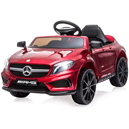Voiture électrique pour Enfants 12V Mercedes Benz AMG avec Télécommande 2,4G, Véhicules électriques 2 portes avec MP3,Klaxon,Feux LED et ceinture de sécurité pour Enfants à Partir de 3 ans,Rouge foncé