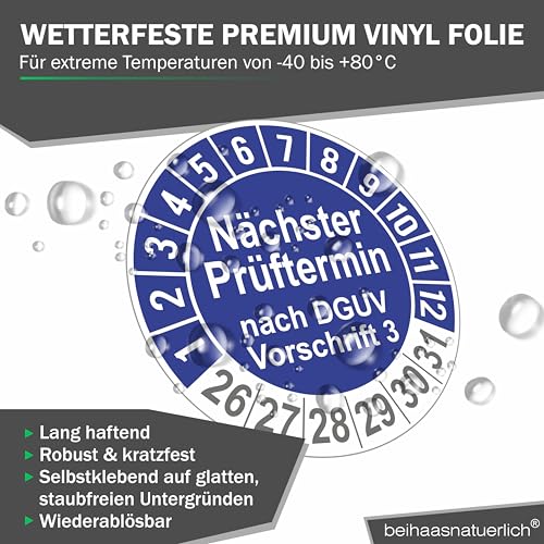 112 Stck Prüfplaketten \Nächster Prüftermin\, 20 mm Ø, Prüfetiketten nach DGUV V3, 2026-2031, Prüfaufkleber, E-Check Prüfetikett, Plakette für Elektrogeräte (112, Blau)
